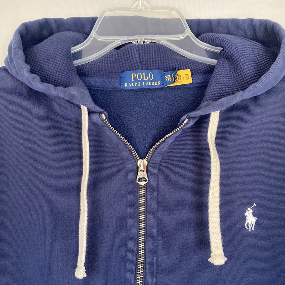 VTG Polo Ralph Lauren Hoodie Navy Sweatshirt Fleece Full Zip Thermal Hood Sz XXL - Picture 4 of 11